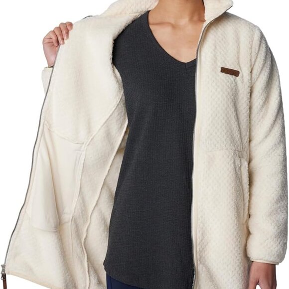 Womens Columbia long fire side sherpa warm cozy jacket XL cream "chalk" NWT - Picture 5 of 7